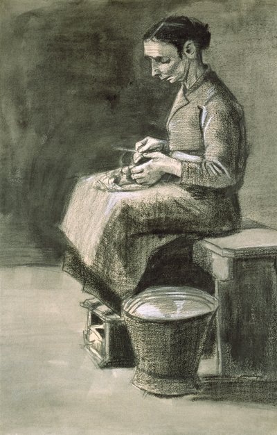 Vrouw die aardappelen schilt door Vincent van Gogh